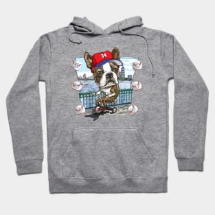 Boston Terrier Dog with Red Baseball Hat Hoodie